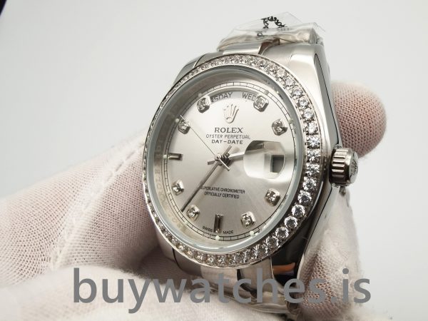 Rolex Day-date 118346 Ezüstszürke, 36 mm-es gyémánt automata óra